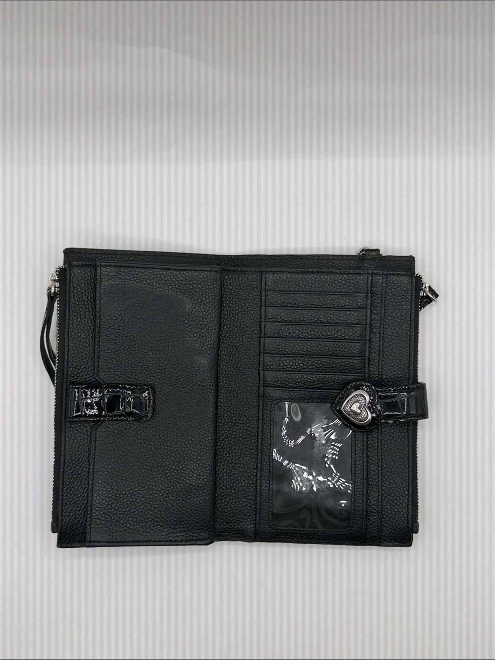 Black Croc-Embossed Wristlet Wallet with Heart Accent